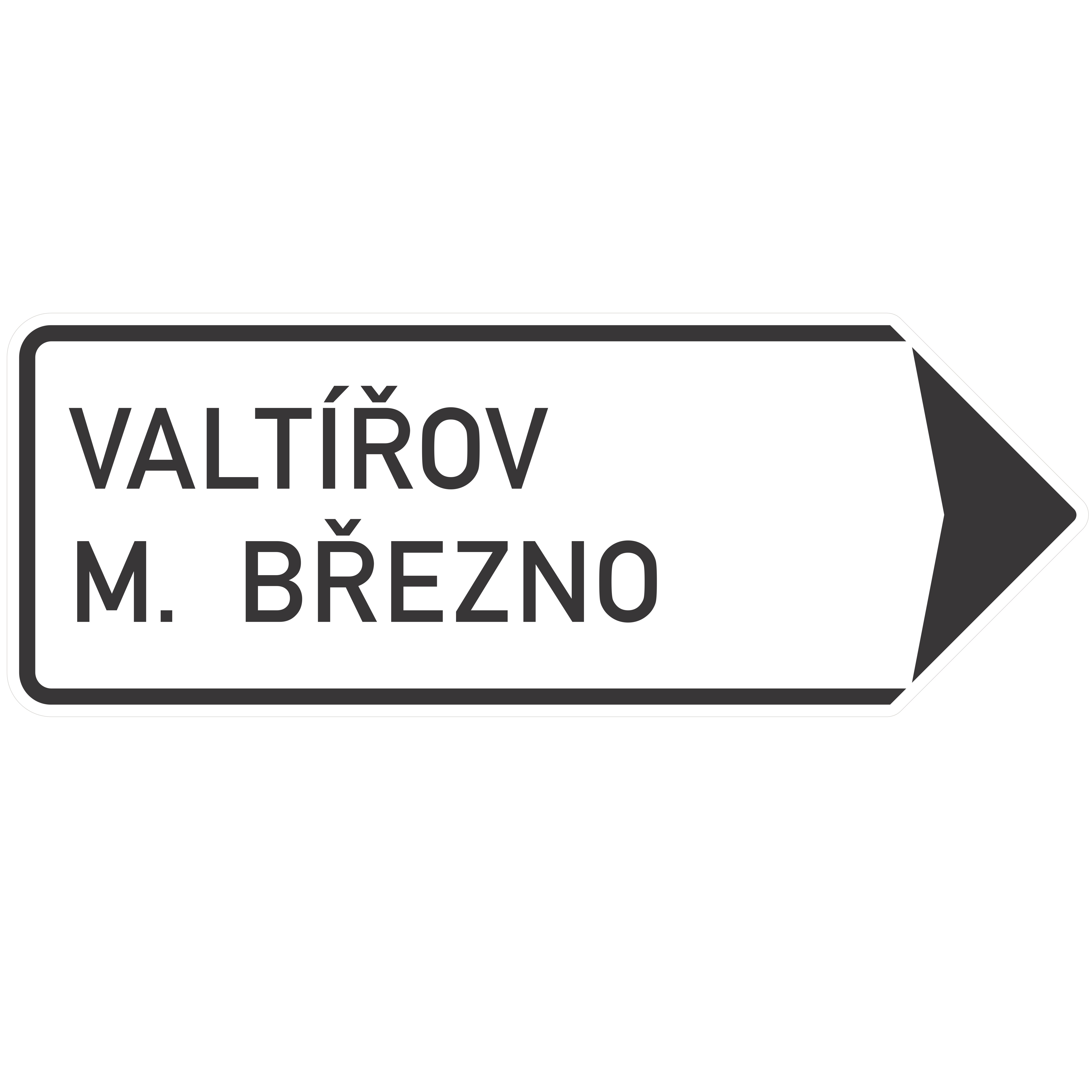 Dopravní značka IS4c Směrová tabule s dvěma místními cíli (vpravo)