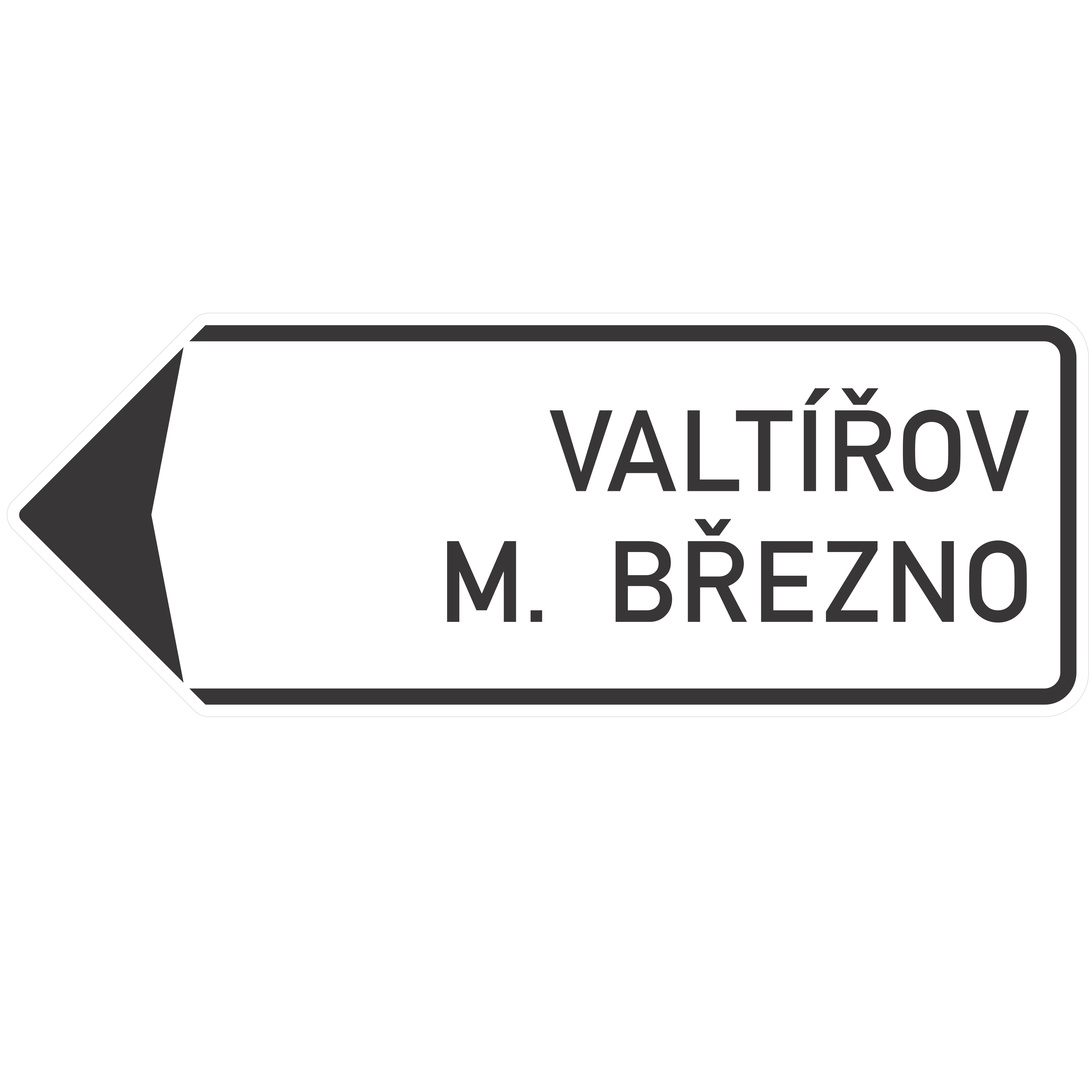 Dopravní značka IS4b Směrová tabule s dvěma místními cíli (vlevo)
