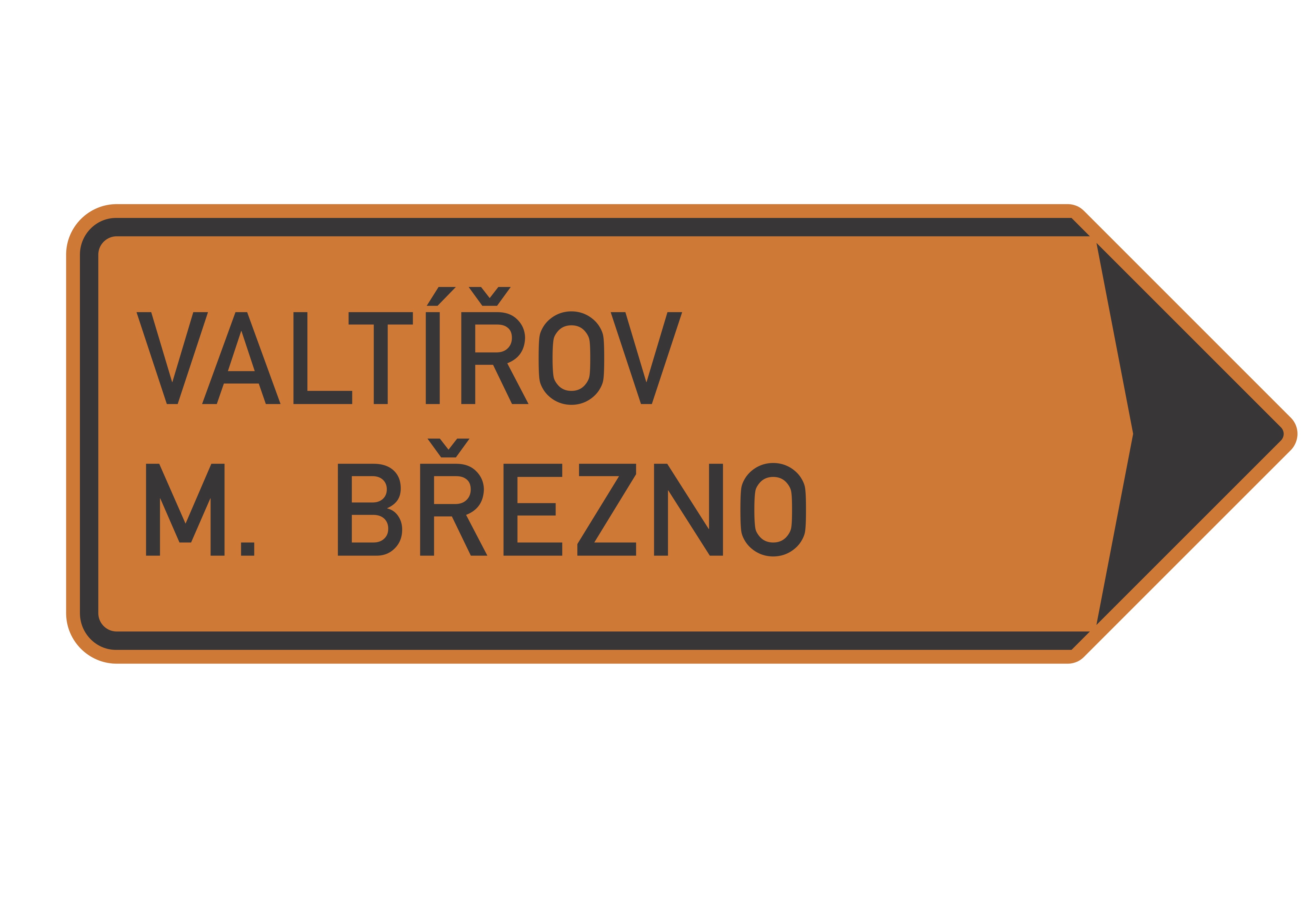 Dopravní značka IS11b Směrová tabule pro vyznačení objížďky s dvěma cíli (vpravo)