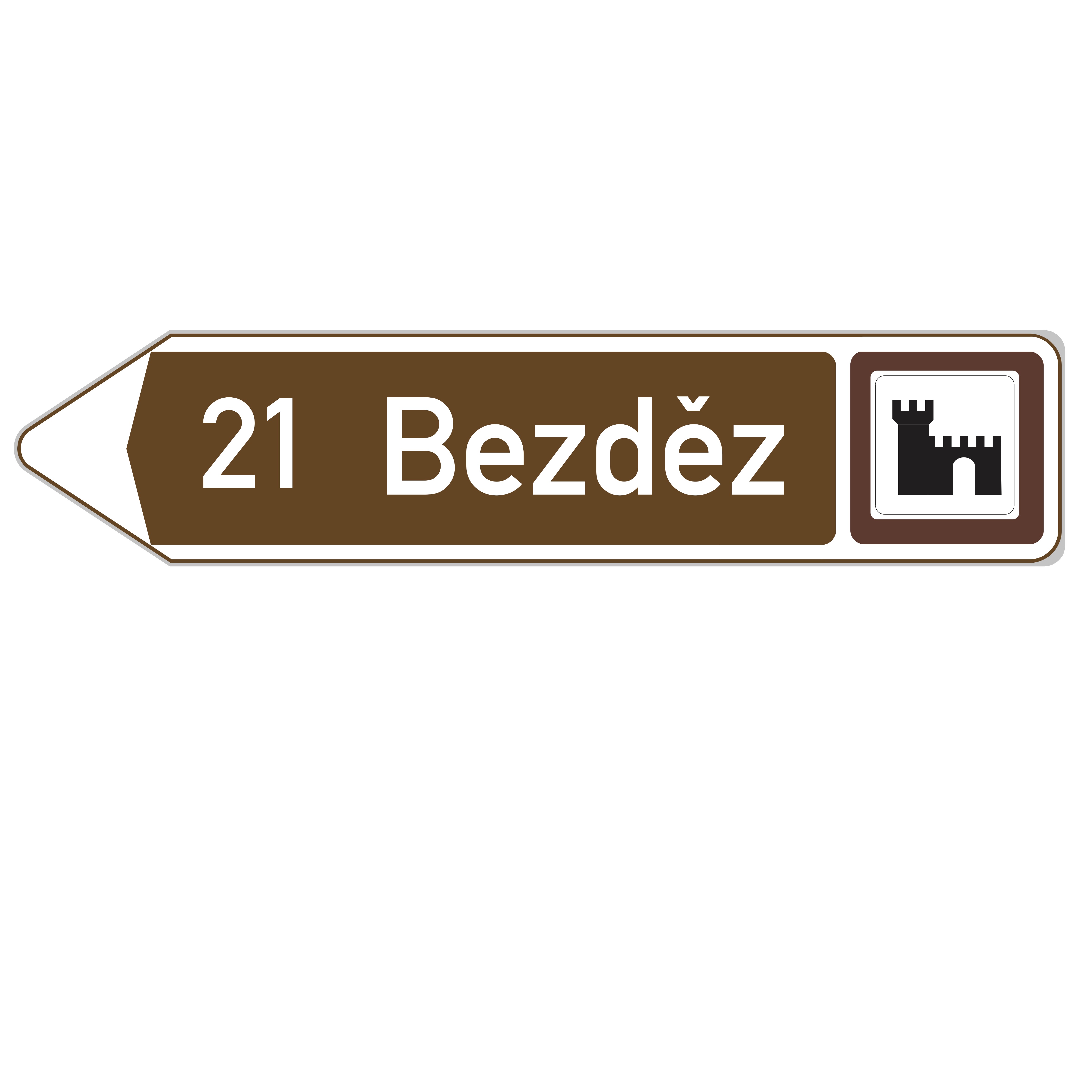 Dopravní značka IS24b Směrová tabule pro kulturní nebo turistický cíl (vlevo)